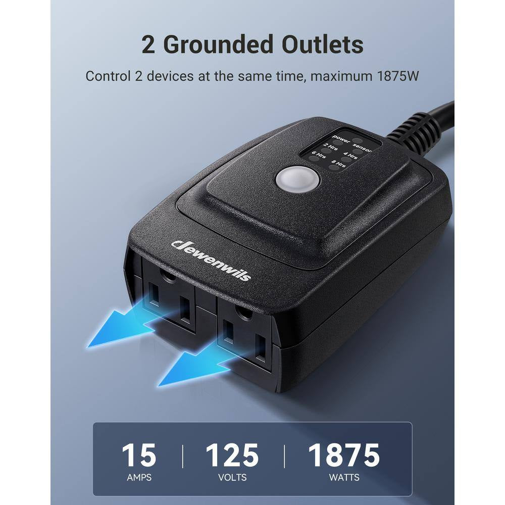 Outdoor Light Countdown Timer Waterproof with 2-Grounded Outlets for Outdoor Lighting-Black