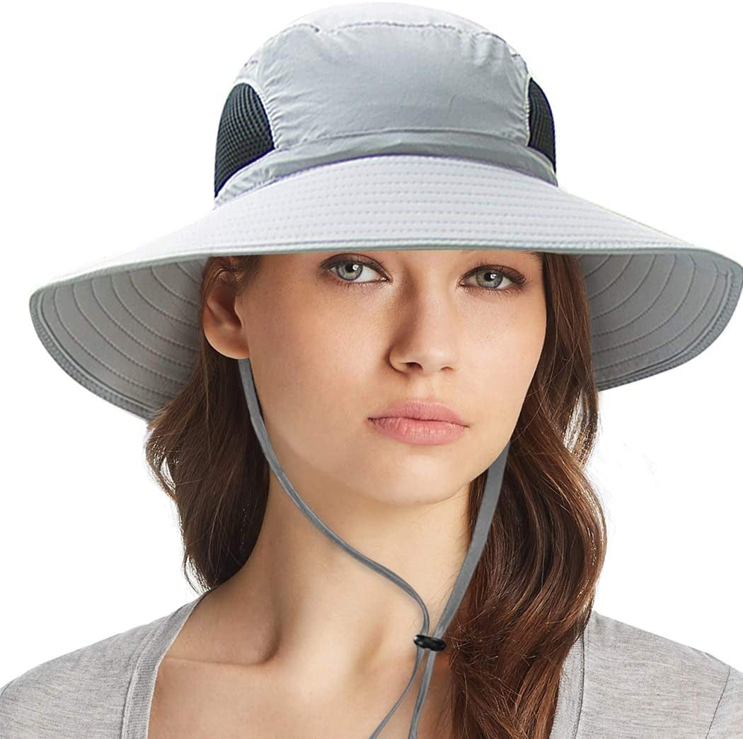 Womens Sun Hat UV Protection, Foldable Mesh Waterproof Wide Brim Bucket Hats for Summer Beach Fishing Hiking
