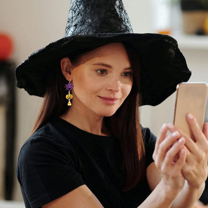 Halloween Earrings for Women Pumpkin Ghost Witch Bat Spider Skull Dangle Earrings Purple Orange Black Earrings