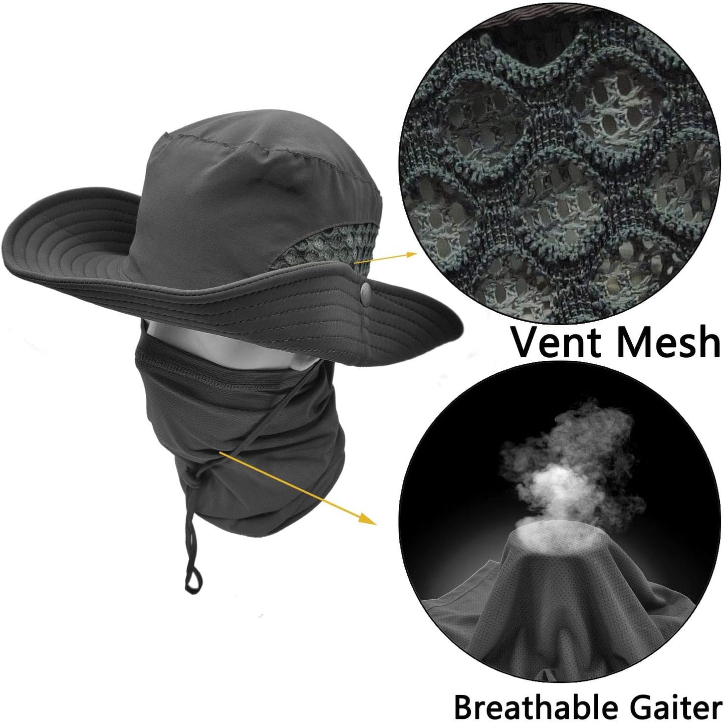 Fishing Hats for Men with Cooling Neck Gaiter Set Wide Brim Boonie Bucket Sun Hats for Men Women Hunting Mesh Beach Cap