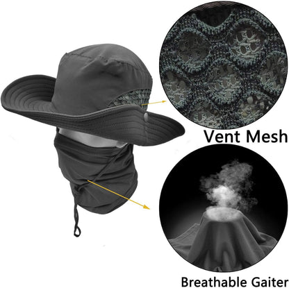 Fishing Hats for Men with Cooling Neck Gaiter Set Wide Brim Boonie Bucket Sun Hats for Men Women Hunting Mesh Beach Cap