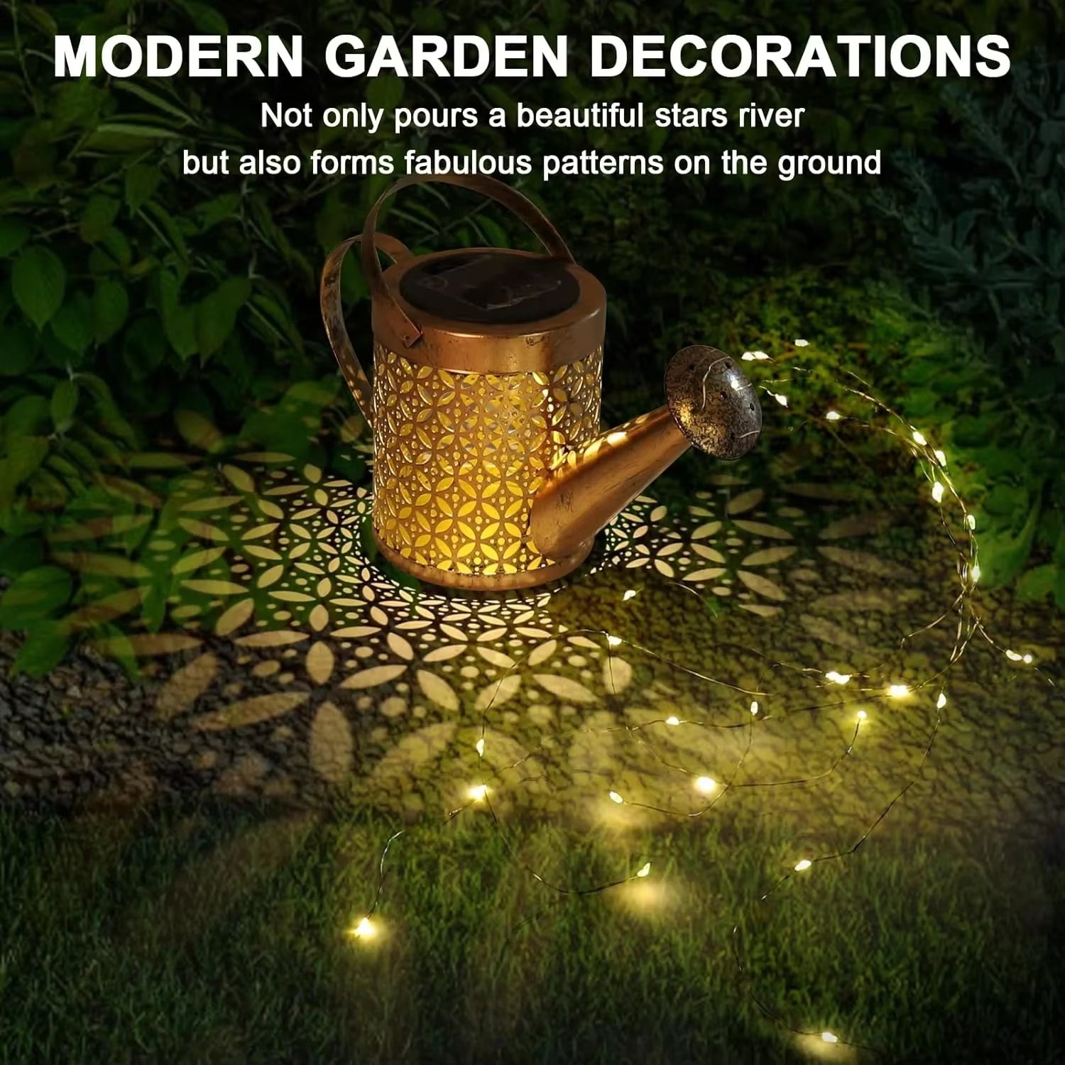 Solar LED Watering Can Lamp Iron Star Pot Shower Light Ground Lamp Outdoor Garden Decoration Landscape Lamp Trail Lawn Yard