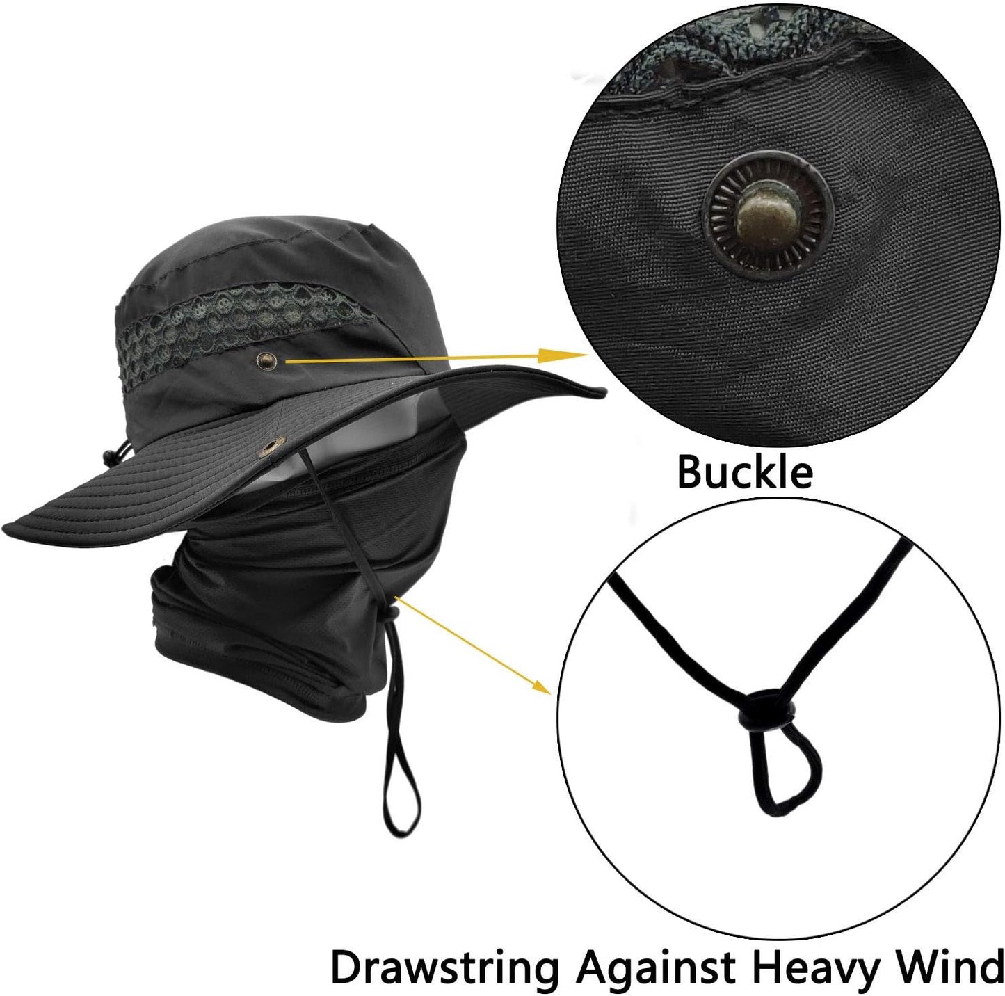 Fishing Hats for Men with Cooling Neck Gaiter Set Wide Brim Boonie Bucket Sun Hats for Men Women Hunting Mesh Beach Cap