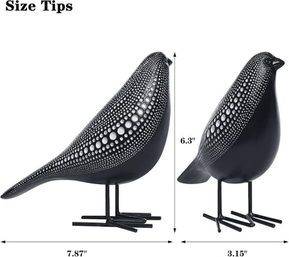 Sculptures Home Decor, Bird Figurine Shelf Decor, Modern Decorations for Living Room, Bedroom, Office, House, Resin Animal Statues and Figurine with Chic Polka Dots Art Design (Black)