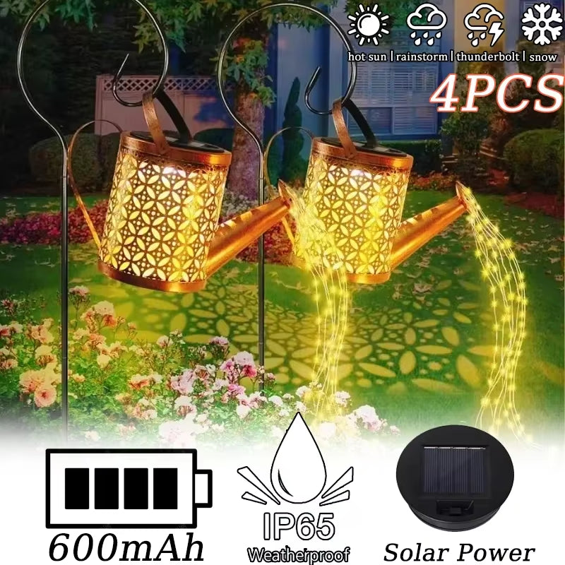 Solar LED Watering Can Lamp Iron Star Pot Shower Light Ground Lamp Outdoor Garden Decoration Landscape Lamp Trail Lawn Yard