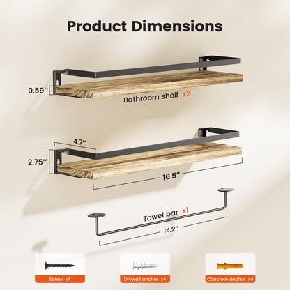 Bathroom Shelves with Towel Bar Floating Wall for Bathroom/Livin