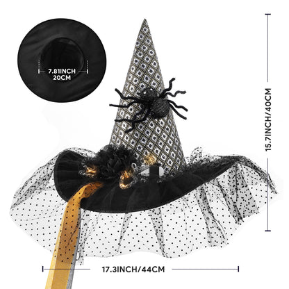 Halloween Witch Hats for Women with Lamp Cosplay Party Halloween Costume Accessory Black