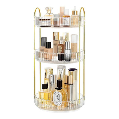 360 Rotating Makeup Organizer , Countertop 3/2 Tier Bathroom Organizer Spinning Perfumes Organizers, Skincare Organizers Makeup Carousel Cosmetic Brush Storage for Vanity, Countertop, Gold
