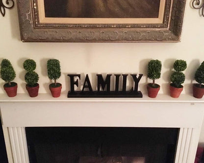 Blessed Family Wooden Free Standing Sign - Home Decor Wood Letter Cut Out Tabletop Fireplace Mantel Centerpiece