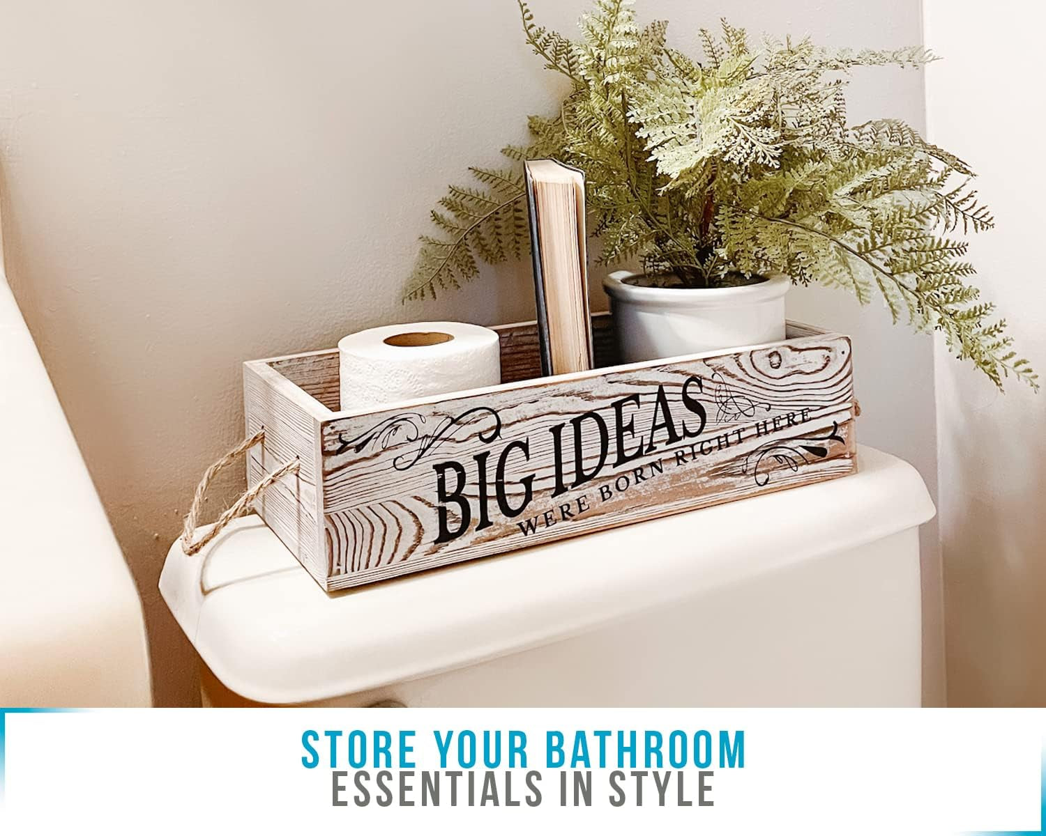 Bathroom Decor Box, 2 Sides with Funny Sayings -Perfect for Farmhouse Bathroom Decor, Rustic Bathroom Decor, Funny Toilet Paper Holder - Rustic White