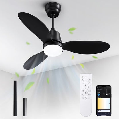 Ceiling Fans with Lights and Remote & App Control,36 Inch Modern Ceiling Fans,3 Reversible Blades Dimmable Noiseless, for Bedroom Kitchen Patio,Black