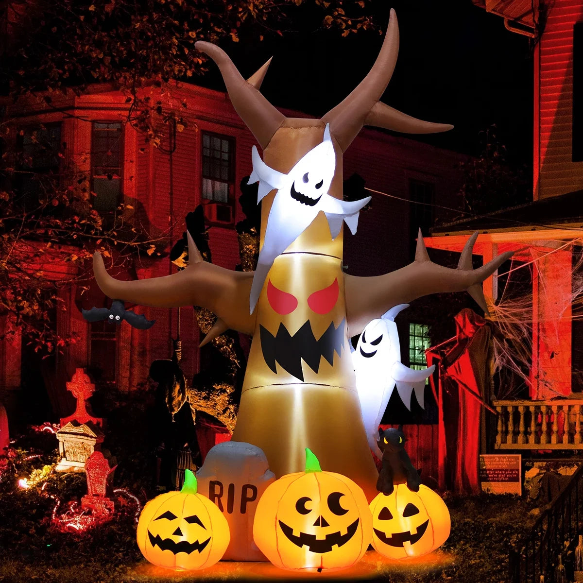 Halloween Inflatable 11.8 FT Inflatable Halloween Tree, Halloween Inflatable Tree Scary Halloween Blow up Tree with LED Lights, Outdoor Halloween Decorations Clearance for Halloween/Holiday