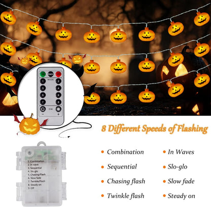 Halloween Lights, 20Ft 40 LED Orange Pumpkin String Lights, 8 Modes Pumpkin Lantern Halloween Decorations Indoor Outdoor