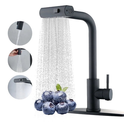Black Kitchen Faucets with Pull down Sprayer,Waterfall Kitchen Sink Faucet,Commercial Utility Stainless Steel Kitchen Faucets,Single Handle Kitchen Sink Faucet with Pull down Sprayer for 3 Function