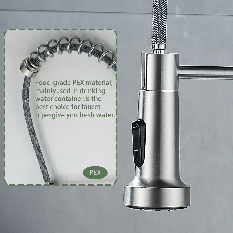 Kitchen Sink Faucet, Kitchen Faucets with Pull down Sprayer Stainless Steel Single Handle Single Hole Brushed Nickel Commercial Industrial Spring Pull Out Laundry Farmhouse Kitchen Faucet