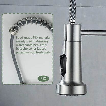 Kitchen Sink Faucet, Kitchen Faucets with Pull down Sprayer Stainless Steel Single Handle Single Hole Brushed Nickel Commercial Industrial Spring Pull Out Laundry Farmhouse Kitchen Faucet