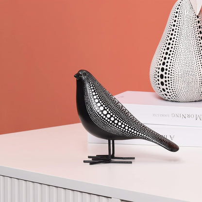 Sculptures Home Decor, Bird Figurine Shelf Decor, Modern Decorations for Living Room, Bedroom, Office, House, Resin Animal Statues and Figurine with Chic Polka Dots Art Design (Black)