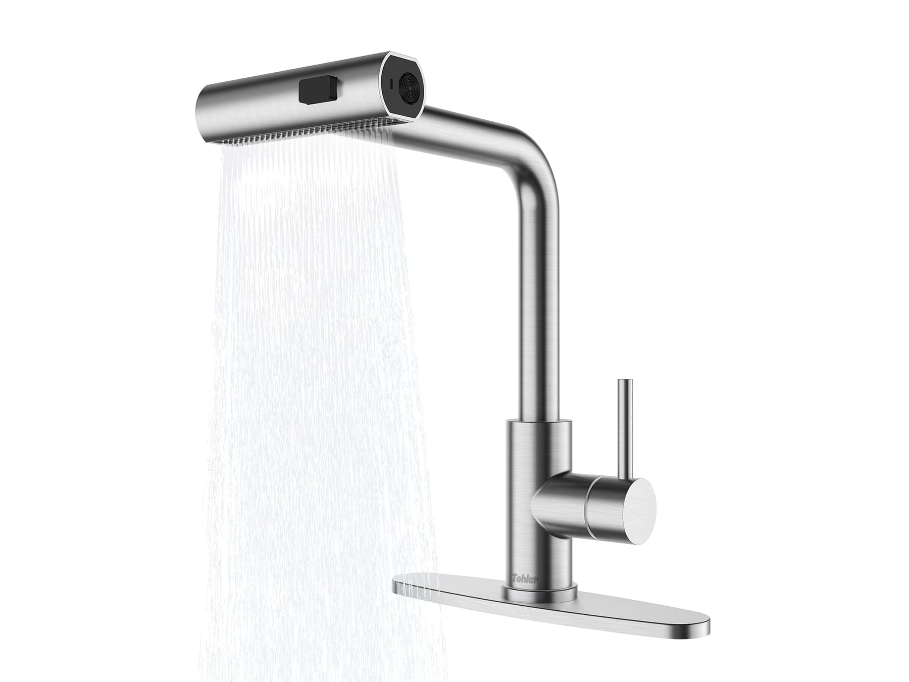 Kitchen Faucet, Waterfall Kitchen Faucet with Pull down Sprayer, 3 Modes Sprayer Kitchen Sink Faucet Single Lever Handle Faucet for Kitchen Sink, Brushed Nickel