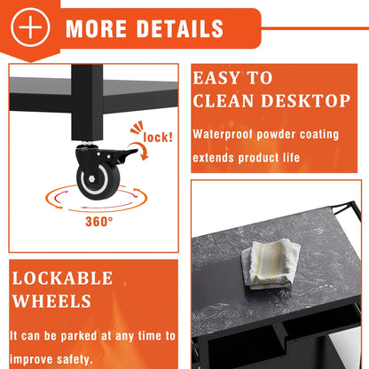 Movable Grill Table, Double-Shelf Outdoor BBQ Grill Cart, Rolling Kitchen Dining Cart, Black