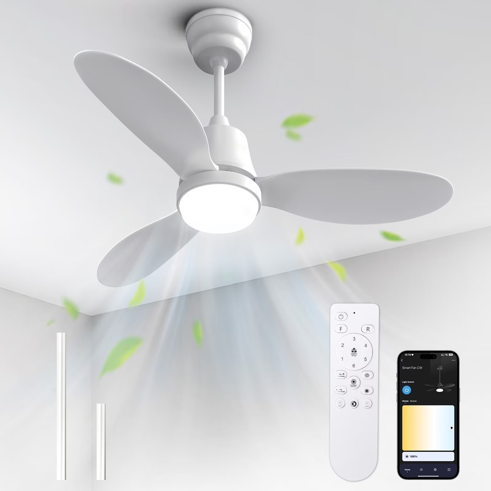 Ceiling Fans with Lights and Remote & App Control,36 Inch Modern Ceiling Fans,3 Reversible Blades Dimmable Noiseless, for Bedroom Kitchen Patio,Black