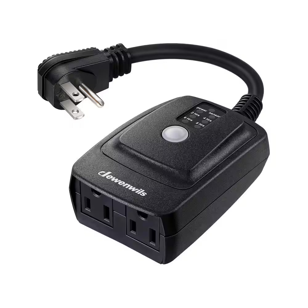 Outdoor Light Countdown Timer Waterproof with 2-Grounded Outlets for Outdoor Lighting-Black