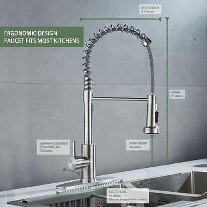 Kitchen Sink Faucet, Kitchen Faucets with Pull down Sprayer Stainless Steel Single Handle Single Hole Brushed Nickel Commercial Industrial Spring Pull Out Laundry Farmhouse Kitchen Faucet