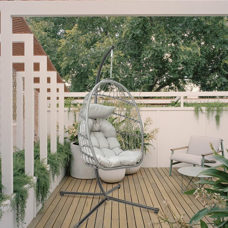 Hanging Egg Chair with Stand, Patio Wicker Hammock Egg Swing Chair with Cushion for Bedroom Garden Indoor Outdoor