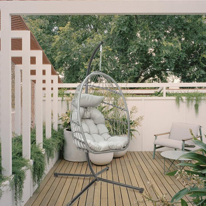 Hanging Egg Chair with Stand, Patio Wicker Hammock Egg Swing Chair with Cushion for Bedroom Garden Indoor Outdoor