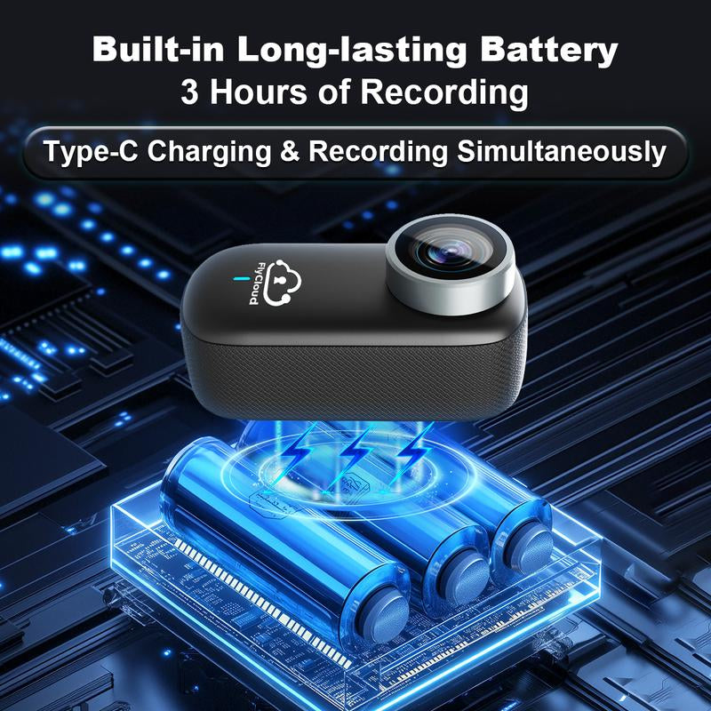 Flycloud One 4K Mini Camera for Waterproof, Anti-Shake, 3-4 Hours of Battery Life, Suitable for Pet, Travel, Adventure, and Meeting and Daily Recording