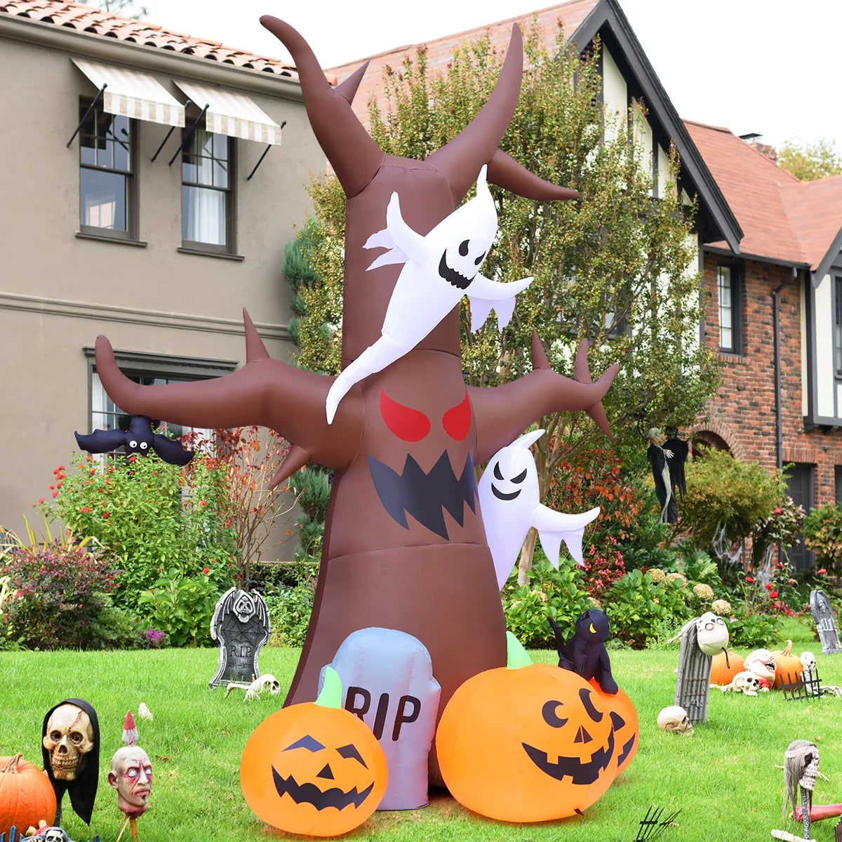 Halloween Inflatable 11.8 FT Inflatable Halloween Tree, Halloween Inflatable Tree Scary Halloween Blow up Tree with LED Lights, Outdoor Halloween Decorations Clearance for Halloween/Holiday