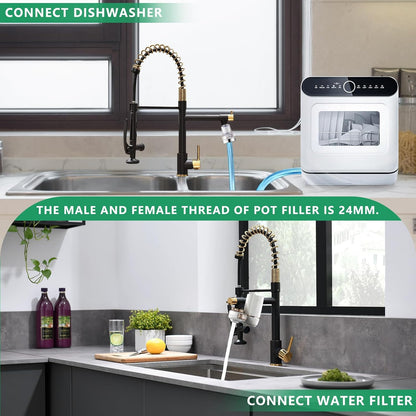 Black&Gold Kitchen Faucet with Sprayer,Commercial Pull down Kitchen Faucet for Kitchen Sink