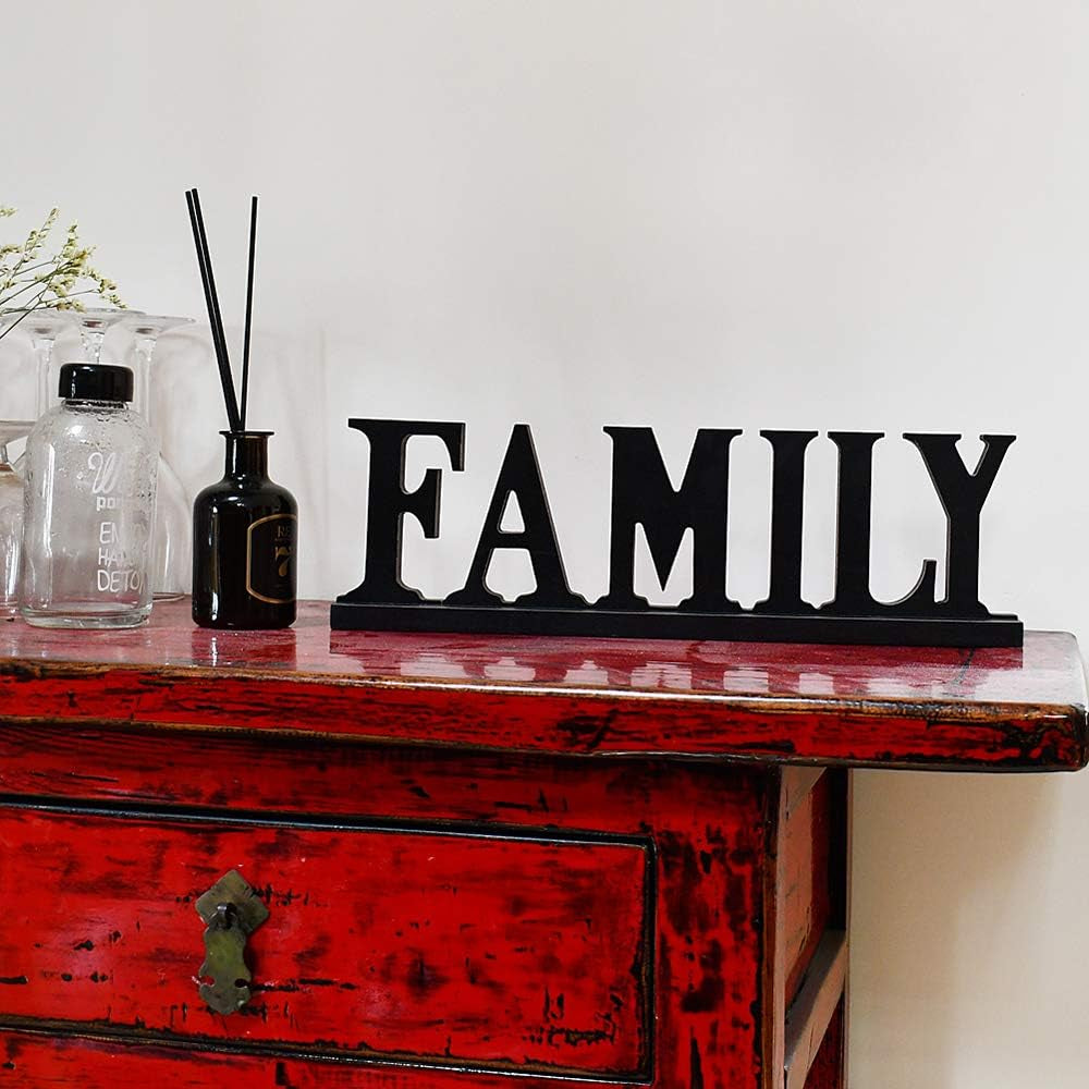 Blessed Family Wooden Free Standing Sign - Home Decor Wood Letter Cut Out Tabletop Fireplace Mantel Centerpiece