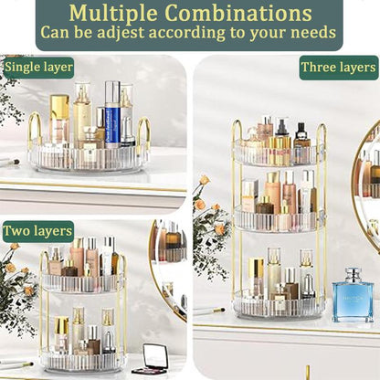 360 Rotating Makeup Organizer , Countertop 3/2 Tier Bathroom Organizer Spinning Perfumes Organizers, Skincare Organizers Makeup Carousel Cosmetic Brush Storage for Vanity, Countertop, Gold