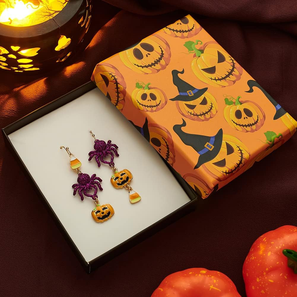 Halloween Earrings for Women Pumpkin Ghost Witch Bat Spider Skull Dangle Earrings Purple Orange Black Earrings