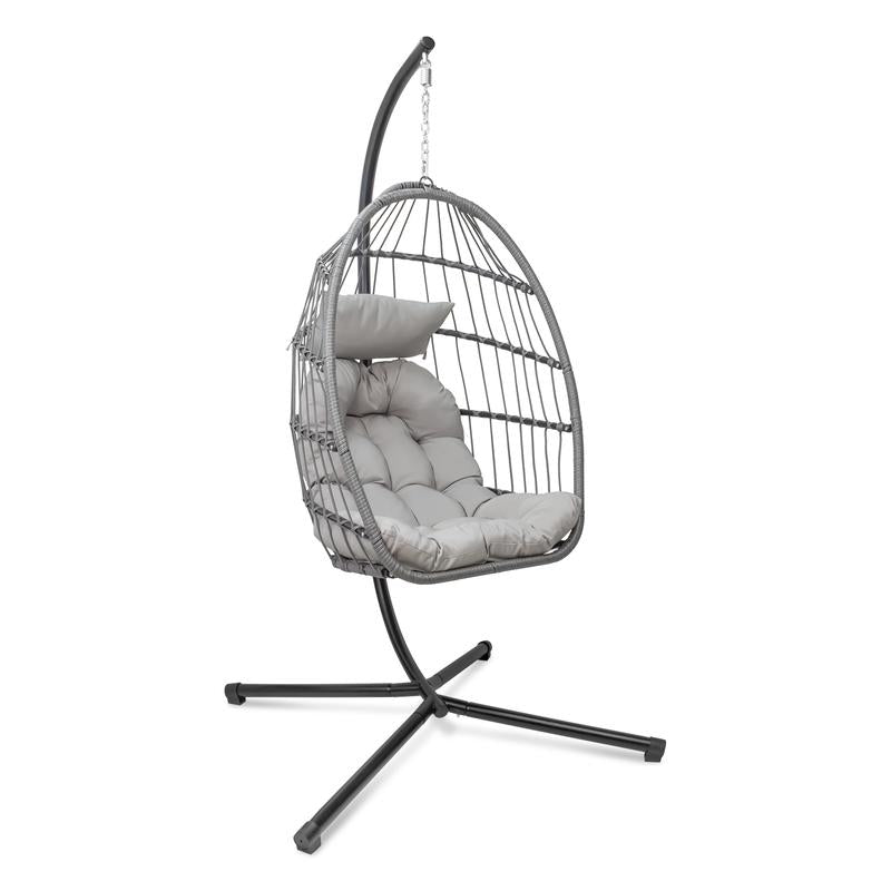 Hanging Egg Chair with Stand, Patio Wicker Hammock Egg Swing Chair with Cushion for Bedroom Garden Indoor Outdoor