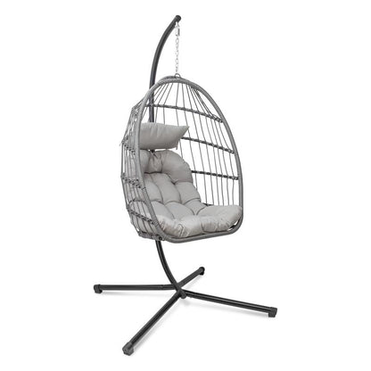 Hanging Egg Chair with Stand, Patio Wicker Hammock Egg Swing Chair with Cushion for Bedroom Garden Indoor Outdoor