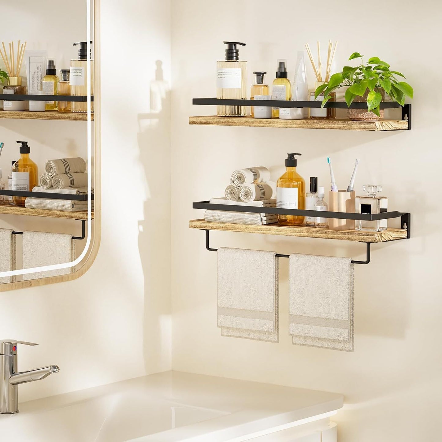 Bathroom Shelves with Towel Bar Floating Wall for Bathroom/Livin