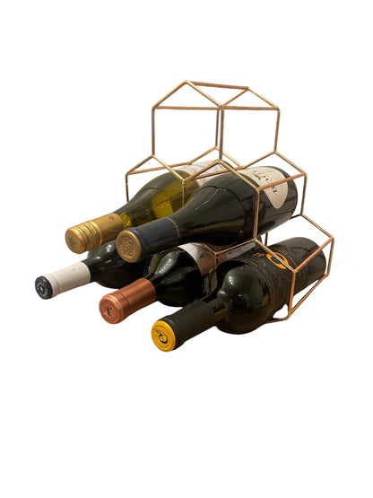 Metal Wine Racks | 6 Bottle Free Standing Wine Bottle Holder | Tabletop Cabinet Wine Rack | Modern Design Light Weight for Wine Lovers, Gold - 6 Bottle