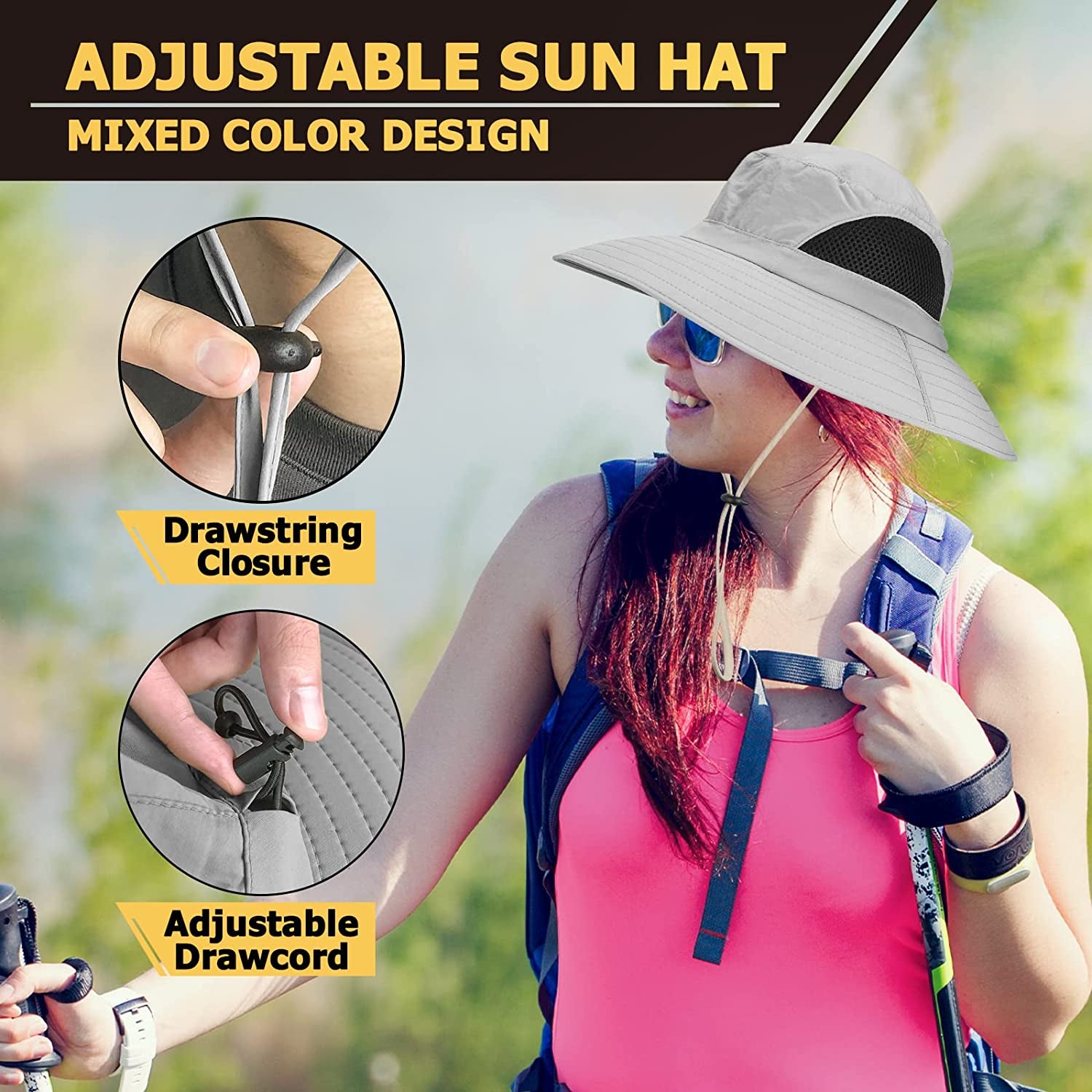 Womens Sun Hat UV Protection, Foldable Mesh Waterproof Wide Brim Bucket Hats for Summer Beach Fishing Hiking