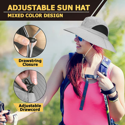 Womens Sun Hat UV Protection, Foldable Mesh Waterproof Wide Brim Bucket Hats for Summer Beach Fishing Hiking