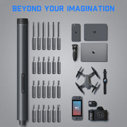 Cordless Electric Screwdriver Kit, 3 N.M Torque with 24 Magnetic Bits, Quick-Charge Battery & Magnetic Holder - Ideal for Electronics Repair (Phones, Laptops, Watches)