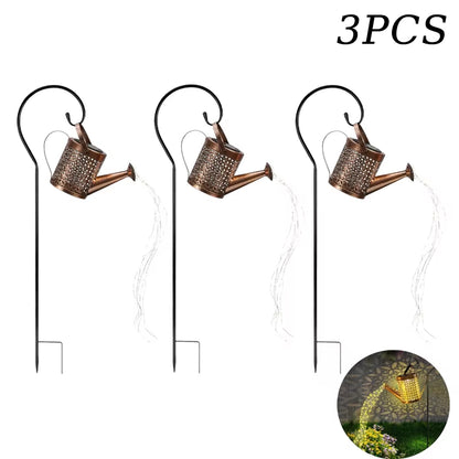 Solar LED Watering Can Lamp Iron Star Pot Shower Light Ground Lamp Outdoor Garden Decoration Landscape Lamp Trail Lawn Yard