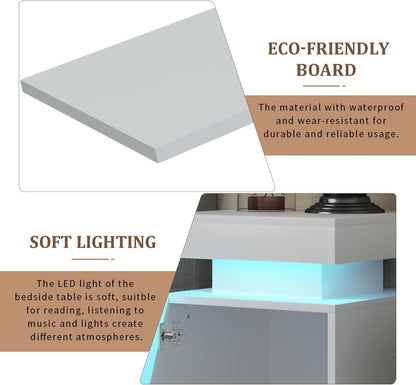 Juego De 2 Mesitas De Noche Con Luces LED Mesas De Noche Para Dormitorio Oferta