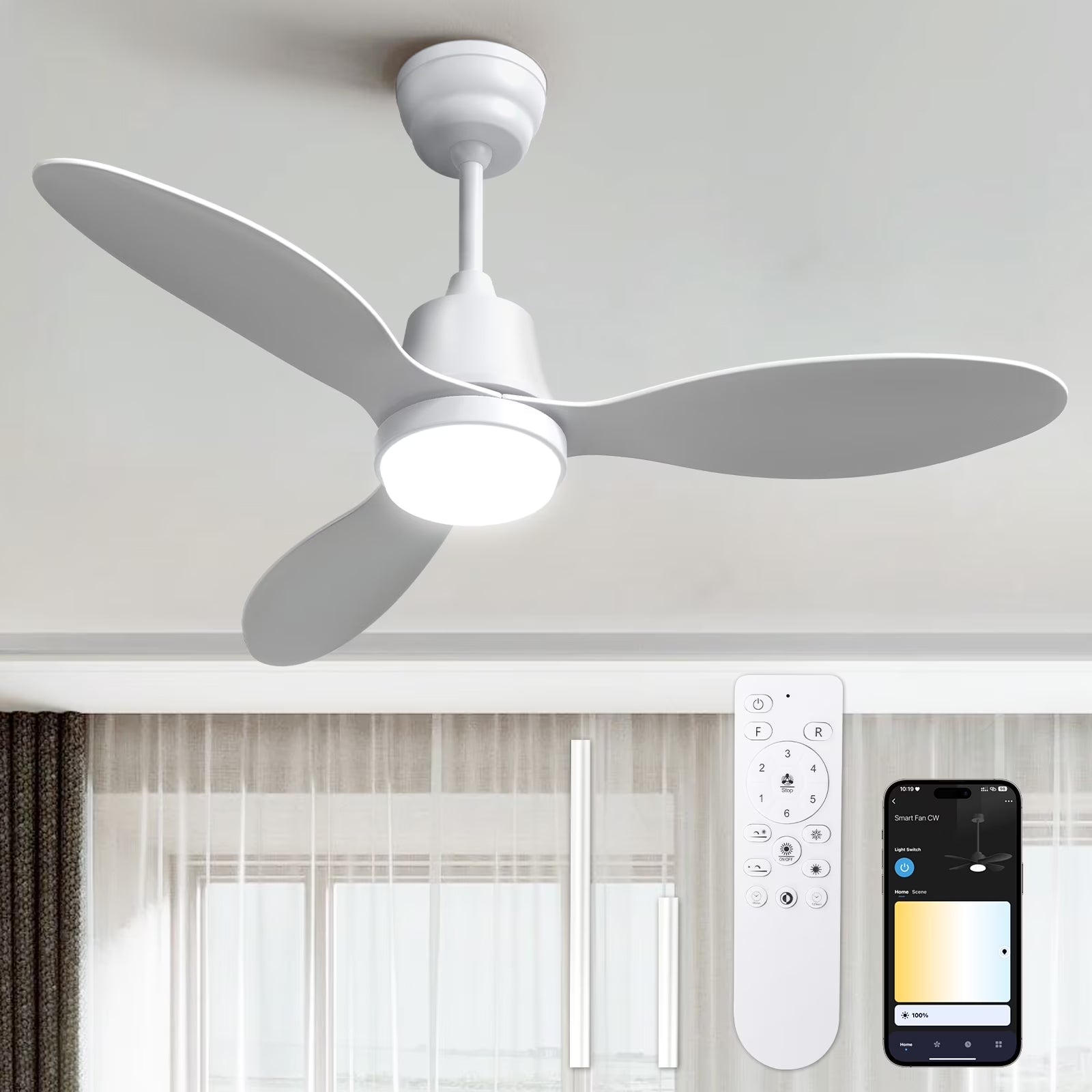 Ceiling Fans with Lights and Remote & App Control,36 Inch Modern Ceiling Fans,3 Reversible Blades Dimmable Noiseless, for Bedroom Kitchen Patio,Black