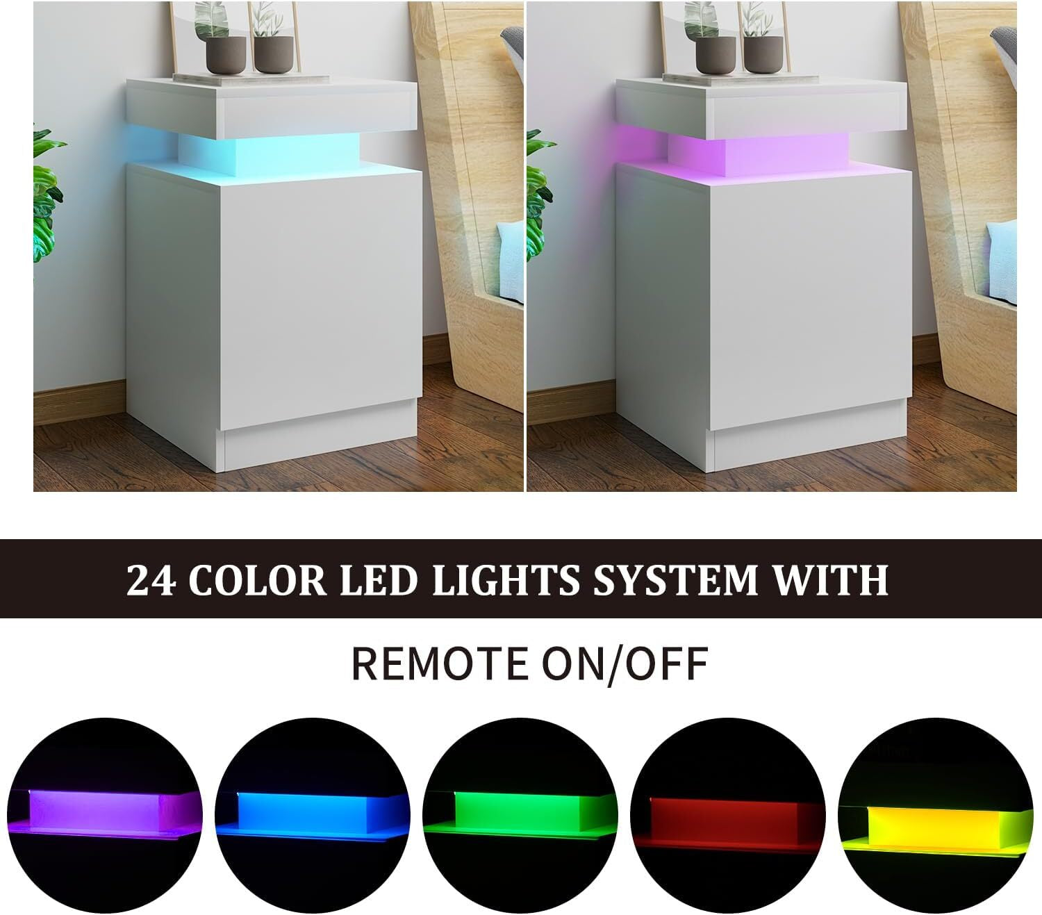 Juego De 2 Mesitas De Noche Con Luces LED Mesas De Noche Para Dormitorio Oferta