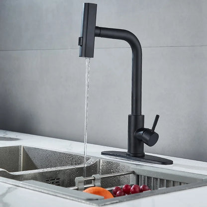 Black Kitchen Faucets with Pull down Sprayer,Waterfall Kitchen Sink Faucet,Commercial Utility Stainless Steel Kitchen Faucets,Single Handle Kitchen Sink Faucet with Pull down Sprayer for 3 Function