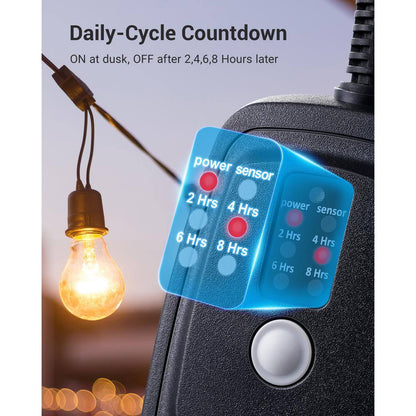 Outdoor Light Countdown Timer Waterproof with 2-Grounded Outlets for Outdoor Lighting-Black