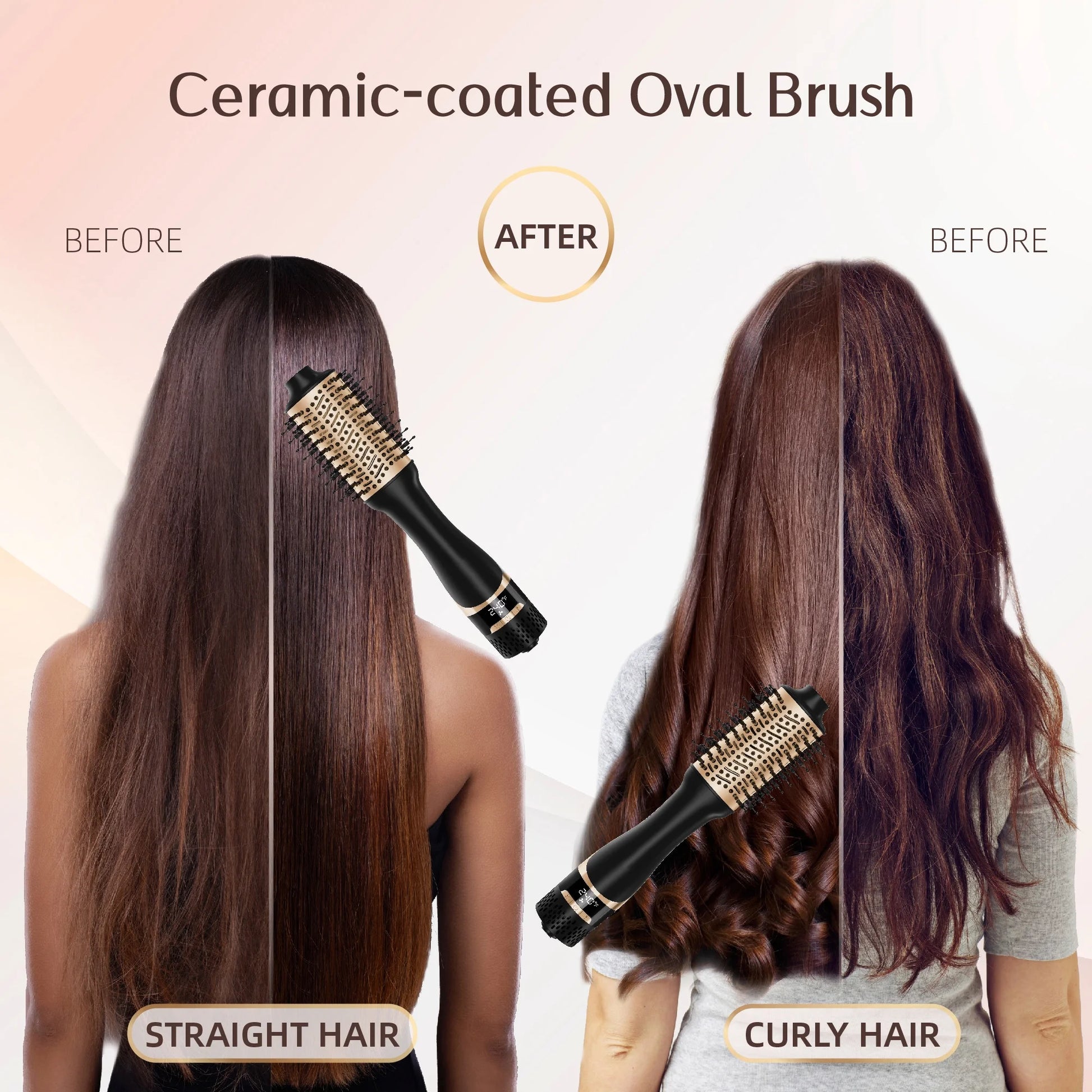 Hair Dryer Brush, Hot Air Brush Digital Display, Blowout Brush Ceramic Barrel, Heated Brush