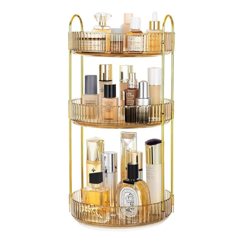 360 Rotating Makeup Organizer , Countertop 3/2 Tier Bathroom Organizer Spinning Perfumes Organizers, Skincare Organizers Makeup Carousel Cosmetic Brush Storage for Vanity, Countertop, Gold