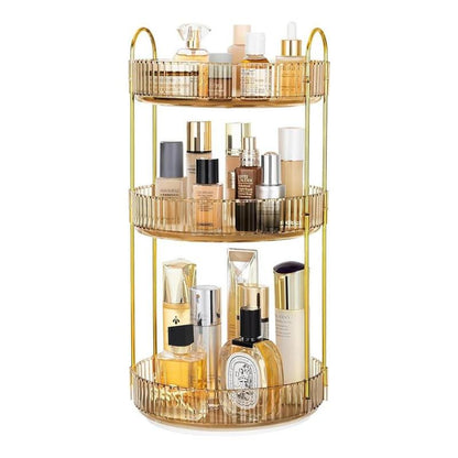 360 Rotating Makeup Organizer , Countertop 3/2 Tier Bathroom Organizer Spinning Perfumes Organizers, Skincare Organizers Makeup Carousel Cosmetic Brush Storage for Vanity, Countertop, Gold